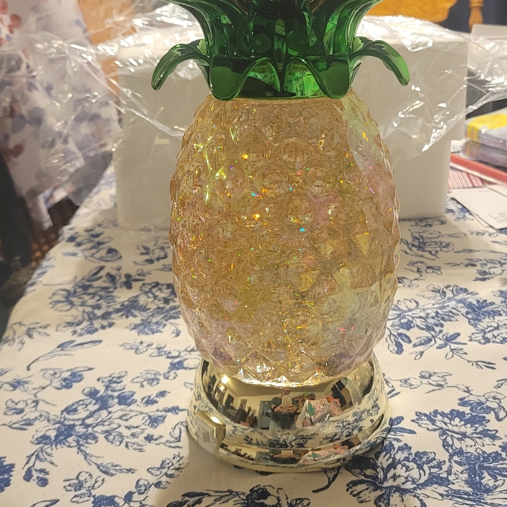 Iridescent Glass Pineapple Table Lamp with Green Top